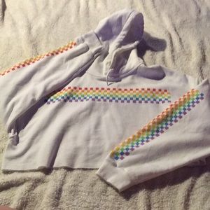 Rainbow checkered cropped hoodie